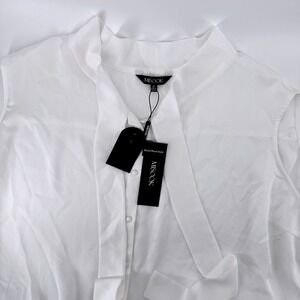 Misook 3X White Crepe de Chine Blouse Tie Neck Sleeveless Elegant Secretary Boho